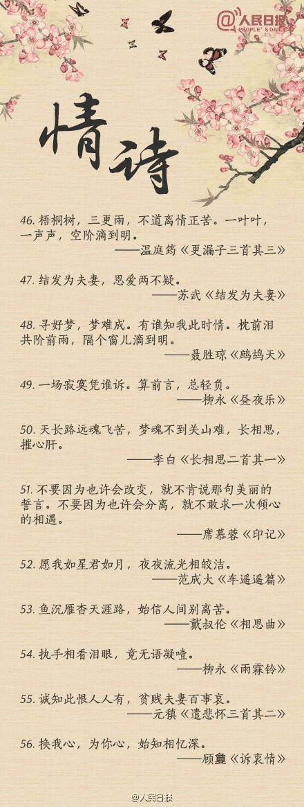 人民日報(bào)-100句絕美情詩，值得珍藏！寫給心愛的TA