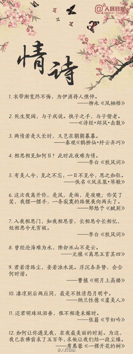 人民日報(bào)-100句絕美情詩，值得珍藏！寫給心愛的TA